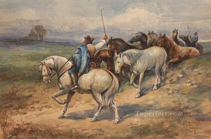 Rounding Up Horses in Italy Enrico Coleman genre Oil Paintings